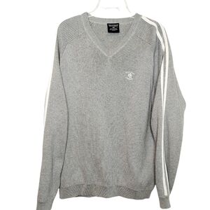 Polo Ralph Lauren RL Jeans Company Logo Men's Large V Neck Sweater Cotton Gray